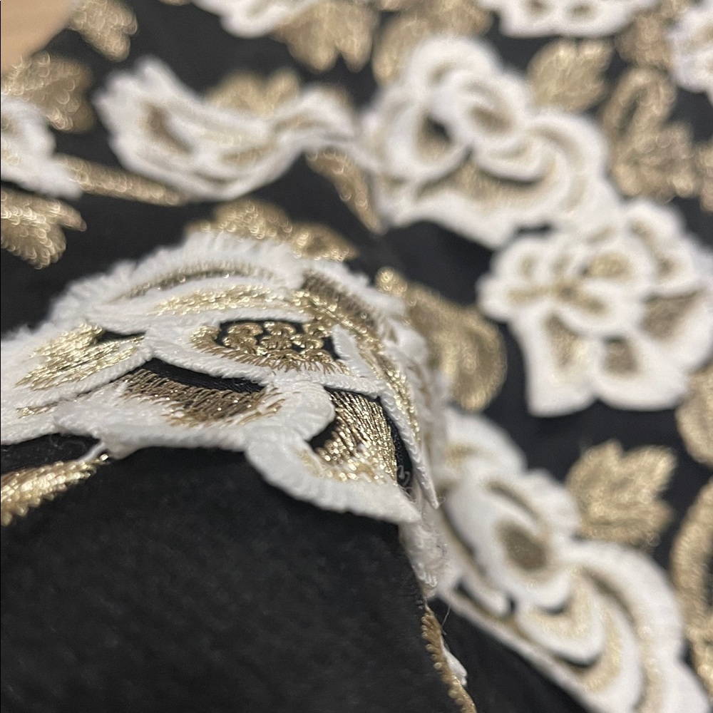 Adrianna Papell Black and White Floral Midi Dress with Gold Details - Picture 5 of 10